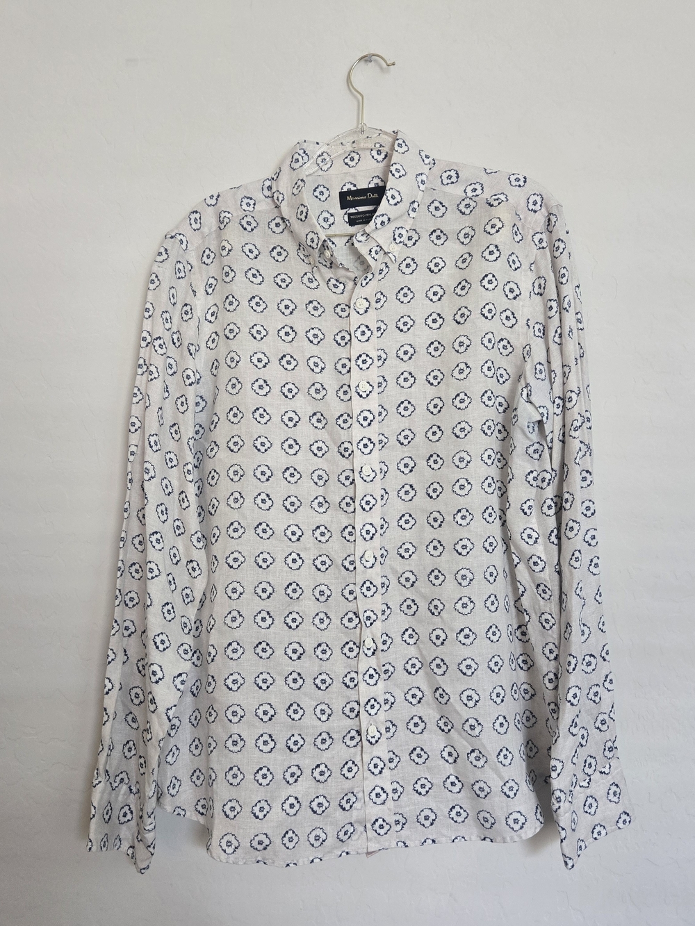 Massimo Dutti White Shirt with Navy Floral Medallion Print